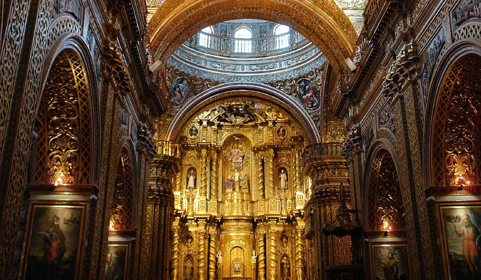 inside a colonial church of quito