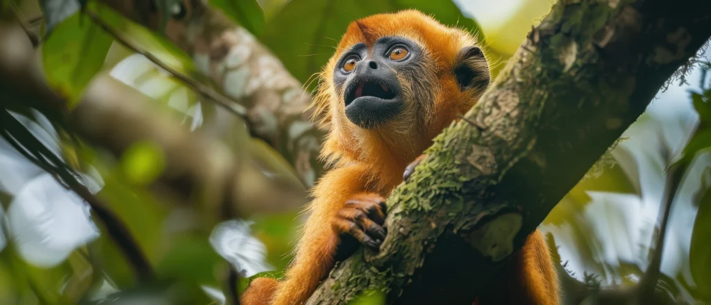 Noisy red howler monkey perched on amazon rainforest tree branch - The Ultimate Guide to Monkeys of the Amazon Rainforest - La Selva Lodge Resort Amazonia