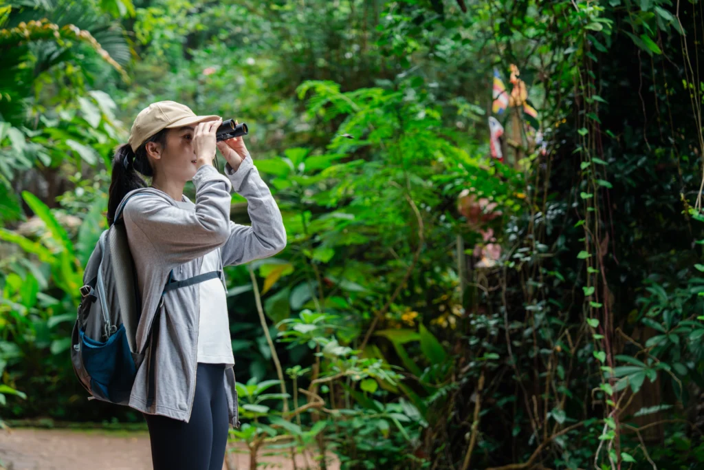 female tourist exploring amazon rainforest la selva lodge